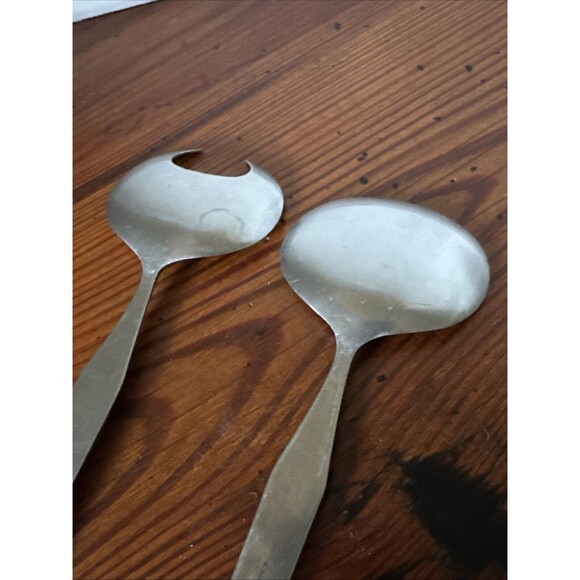 Japan Stainless Salad Serving Set MCM Mid Century Modern 11 in. - Picture 7 of 11